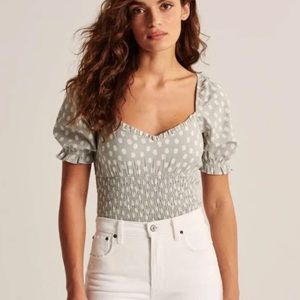 Polka Dot Smocked Puff-Sleeve Blouse